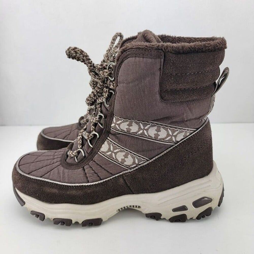 Skechers Womens Size 6 Brown D’Lites Faux Fur Leather Snow Winter Boots 48815